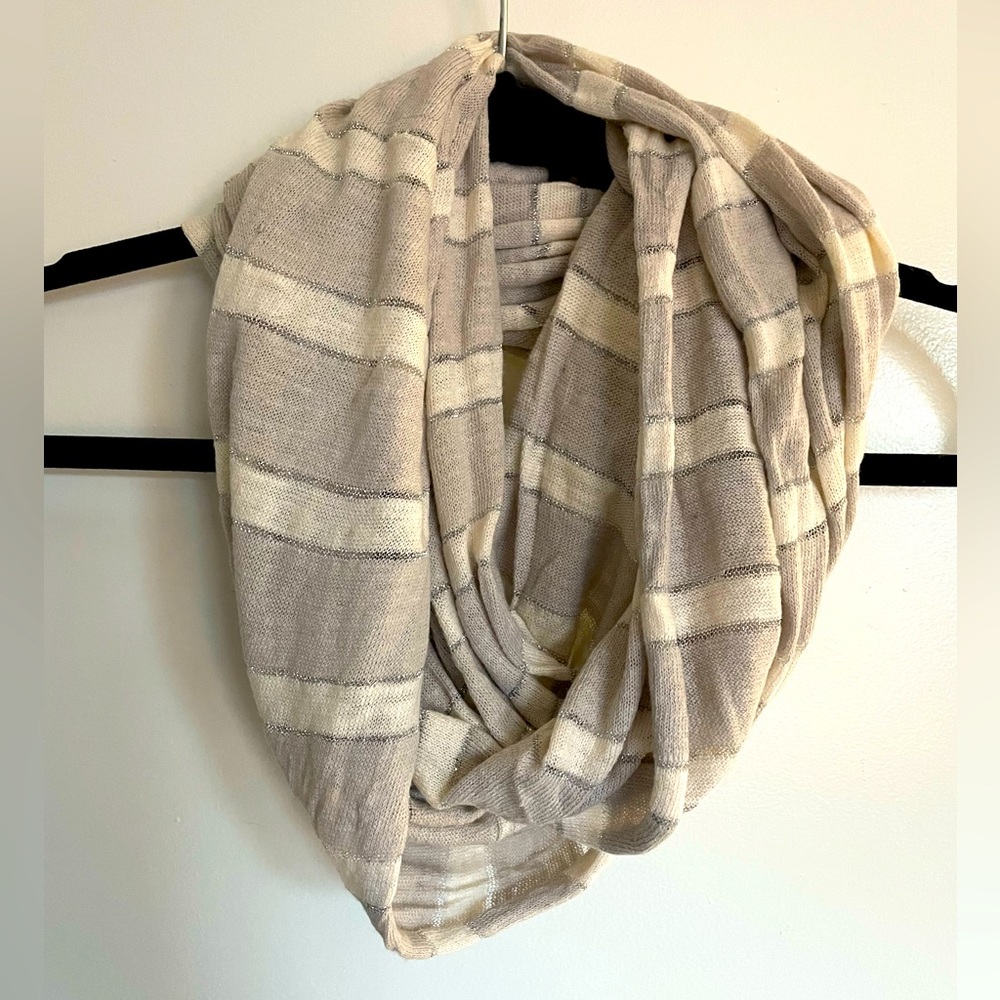 Grey and white infinity scarf